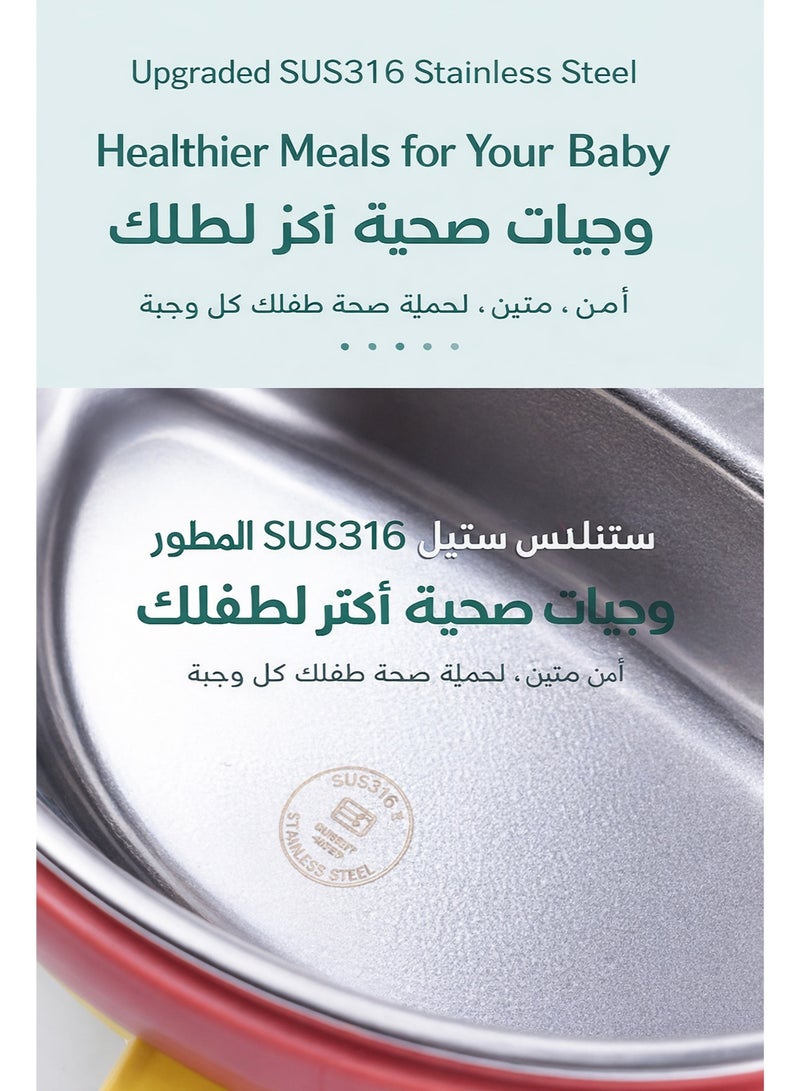 طبق تغذية معزول بالماء يحافظ على الحرارة، صينية داخلية من الفولاذ المقاوم للصدأ SUS316، فاصل بثلاثة أقسام، مانع للتسرب من السيليكون، قاعدة شفط قوية، علبة غداء بينتو للأطفال من عمر سنتين إلى 8 سنوات - Image 5